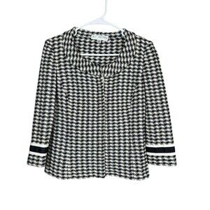 St. John Collection Houndstooth Knit Jacket Old Money Tweed Blazer Black White 2